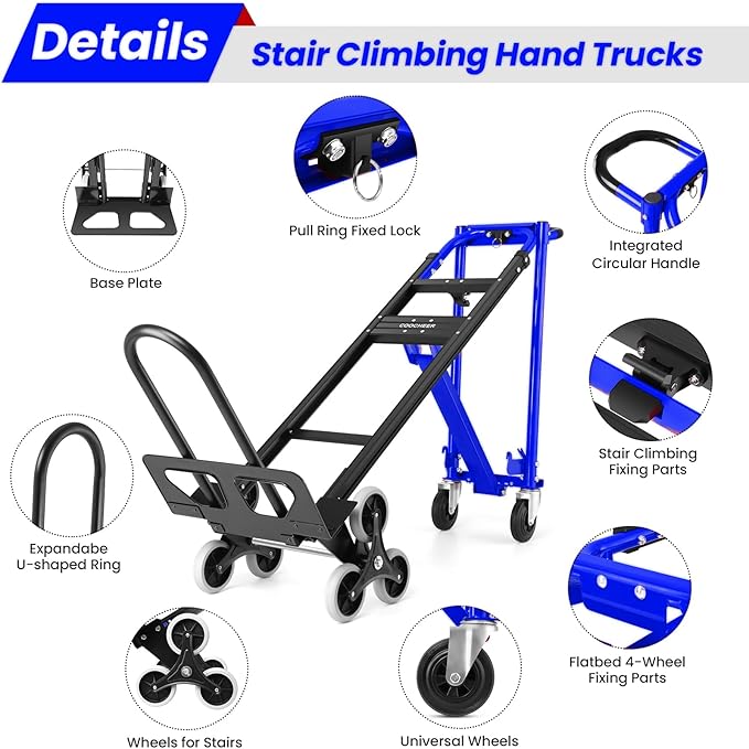 4-in-1 Hand Truck Dolly Heavy Duty Industrial Convertible, 1000 LBS Stair