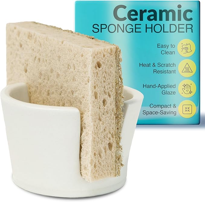 Elevated Lifestyle Ceramic Sponge Holder – Sink Caddy Organizer, Decorative