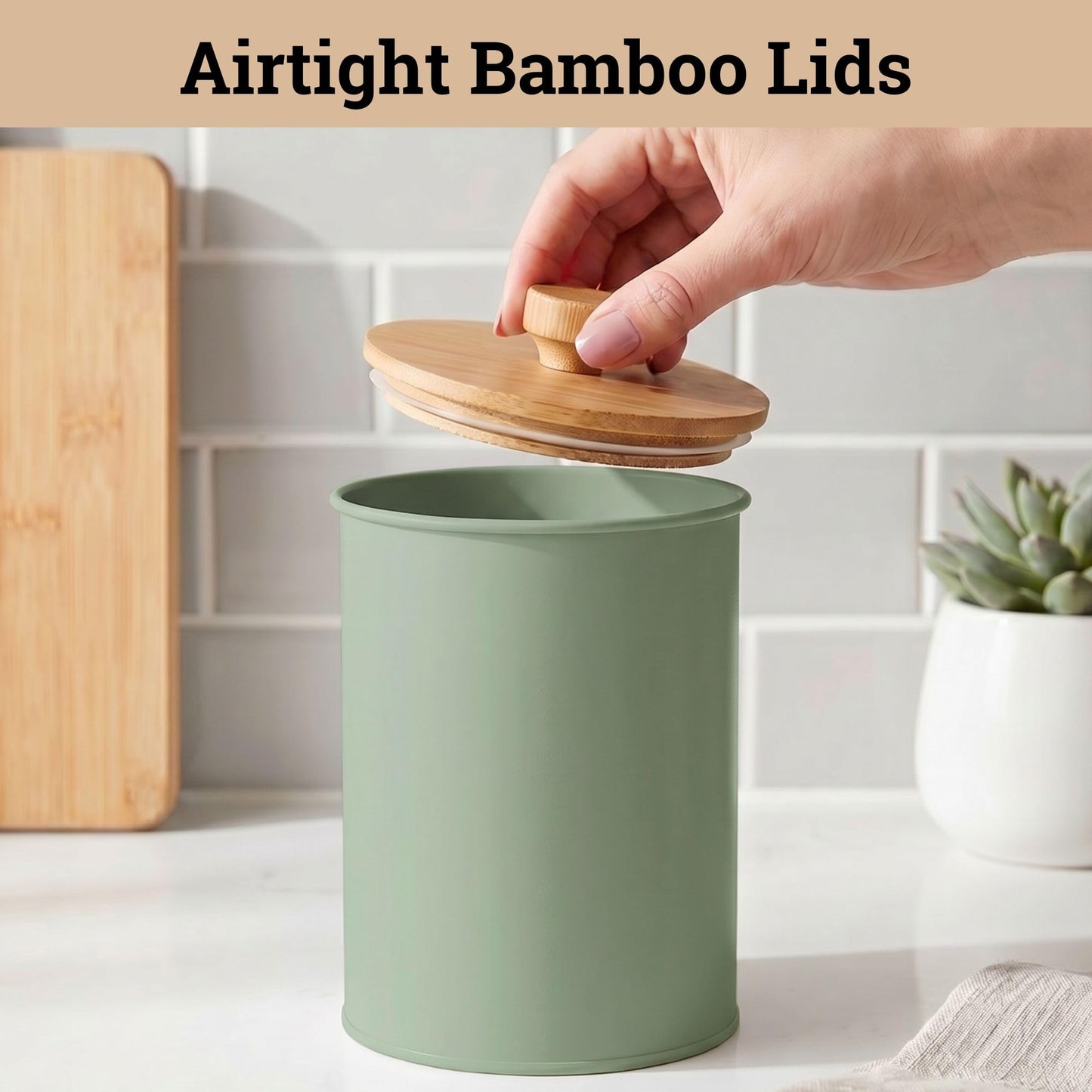 Kitchen Canisters for Countertop Set of 4 with Customizable Chalkboard Labels & Marker Pen - Big Iron Kitchen Canisters with Airtight Lids - Sage Green Canister Set - Flour and Sugar Containers