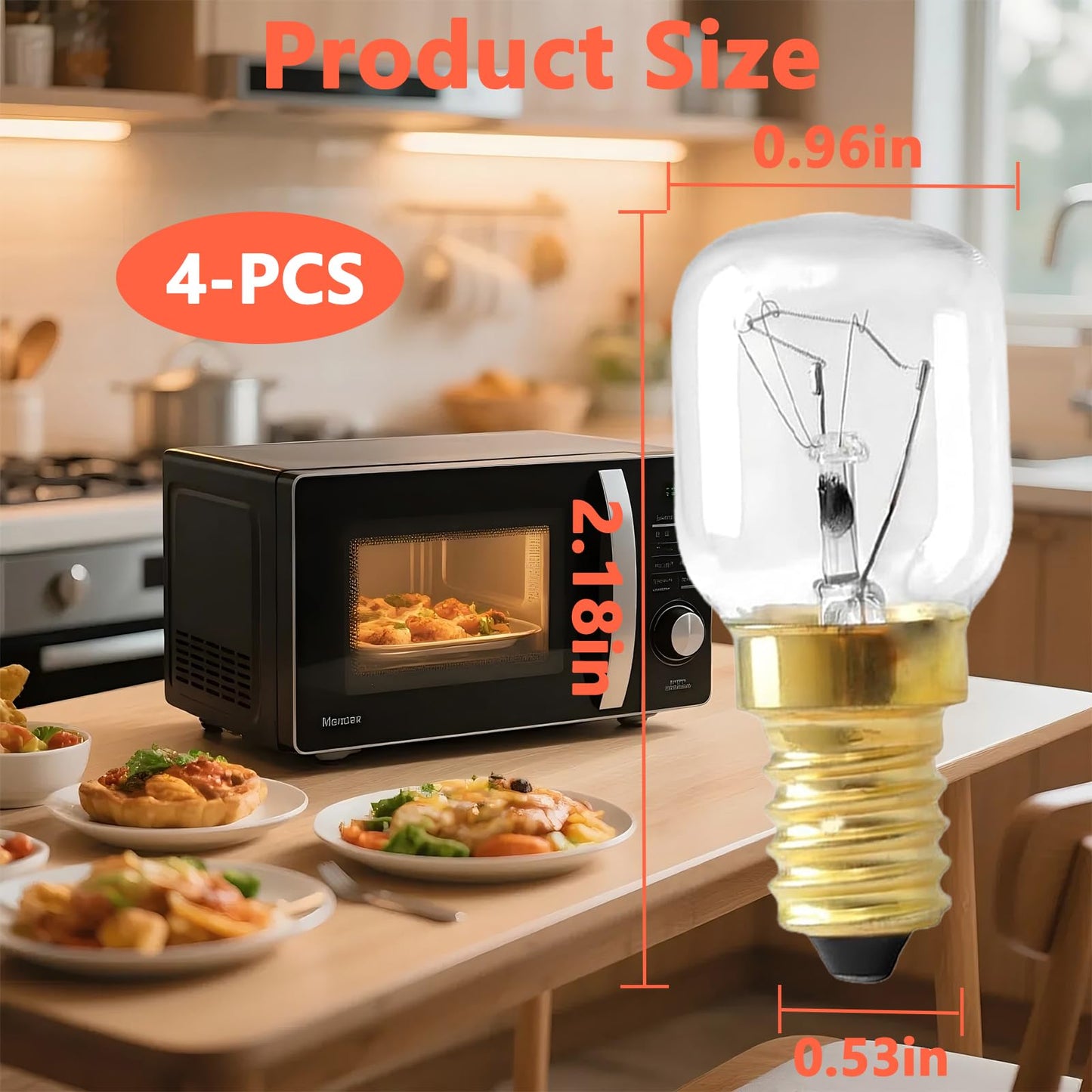 4 PCS WPW10412711 Microwave Oven Bulbs, E14 25W 2700K 110V~130V Microwave Bulbs, Suitable for Whirlpool, Maytag, Amana, IKEA AP6021092 PS11754413 EAP11754413 High-Temperature Resistant Bulb 300°C