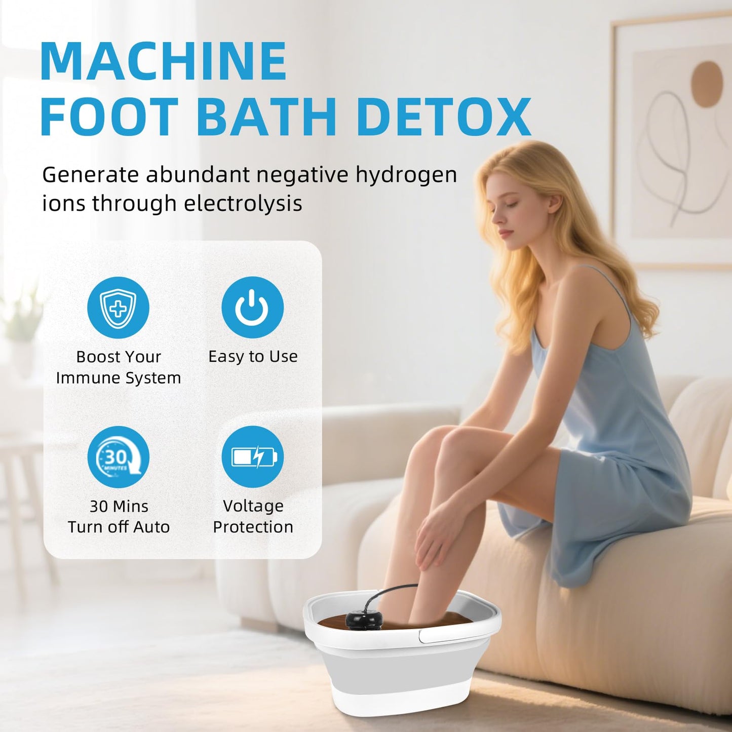 Ionic Foot Bath Detox Machine, Ionic Foot Spa to Remove Toxins with 2 Arrays, 80 Disposable Foot Bath Liners, Detoxification Sea Salt, Folding Bathtub, Gift for Women & Men
