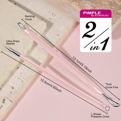 Teenitor Pimple Extractor Acne Treatment Tool Surgical Grade Blackhead Comedone Removal 2-in-1 Popper Tool for Face Nose Blackhead Extractor Tool Silver