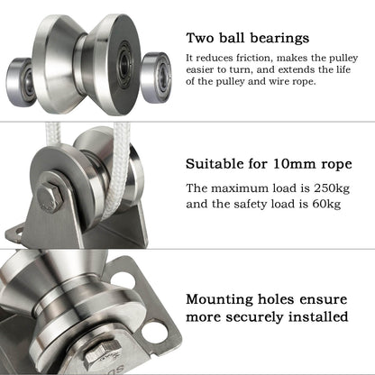 SHINICO 32mm Cable Pulley Wheel Wall Mount, Bearings Inside, V Style Stainless Steel Rope Pulley for Pulley System, Sliding Gate 1Pcs