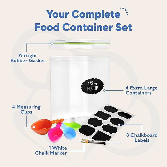 Chef's Path Kitchen Storage Box Set of 4 Extra Large Airtight Food Storage Jars
