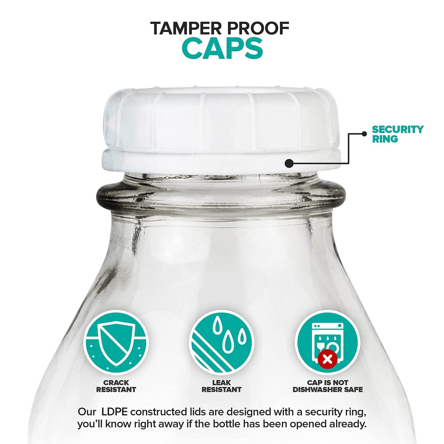 Stock Your Home Liter Glass Milk Bottles (2 Pack) - 32-Oz Milk Jars with Lids - Food Grade Glass Bottles - Dishwasher Safe - Bottles for Milk, Buttermilk, Honey, Maple Syrup, Jam, BBQ Sauce