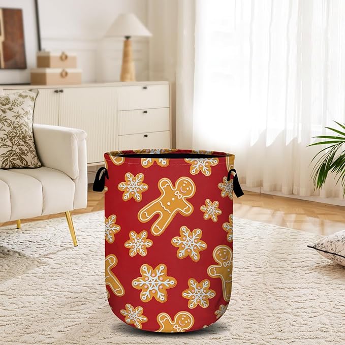Red Gingersnap Laundry Basket, Christmas Laundry Hamper Collapsible Oxford Cloth