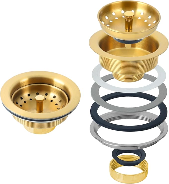 LQS Kitchen Sink Drain Assembly, Sink Drain Basket Strainer 304 Stainless Steel