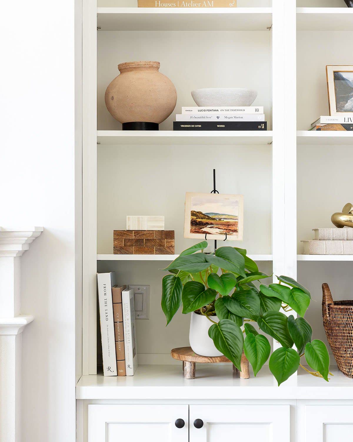 DILATATA Fake Plants Indoor 8 Inch Artificial Pothos Plant in White Ceramic Pot - Faux Potted Pothos Plant for Home Aesthetic Decor Living Room Shelf Office
