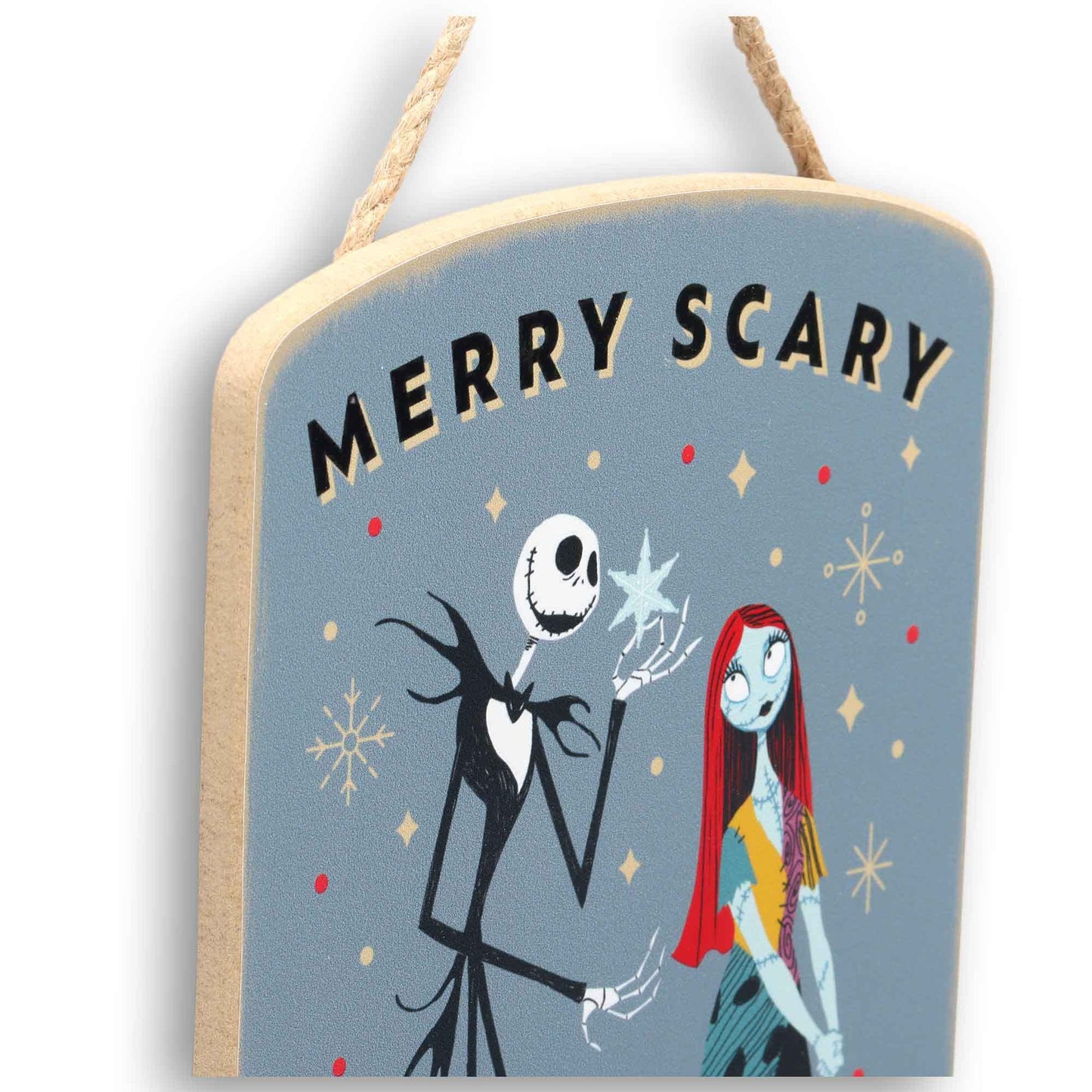 Disney The Nightmare Before Christmas Merry Scary Holidays Hanging Wood Wall Decor - Fun Jack and Sally Sign for Home Decorating