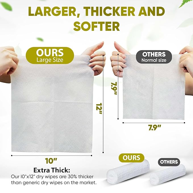 Disposable Face Towels – 50 XL 10” x 12” Biodegradable Dry Wipes