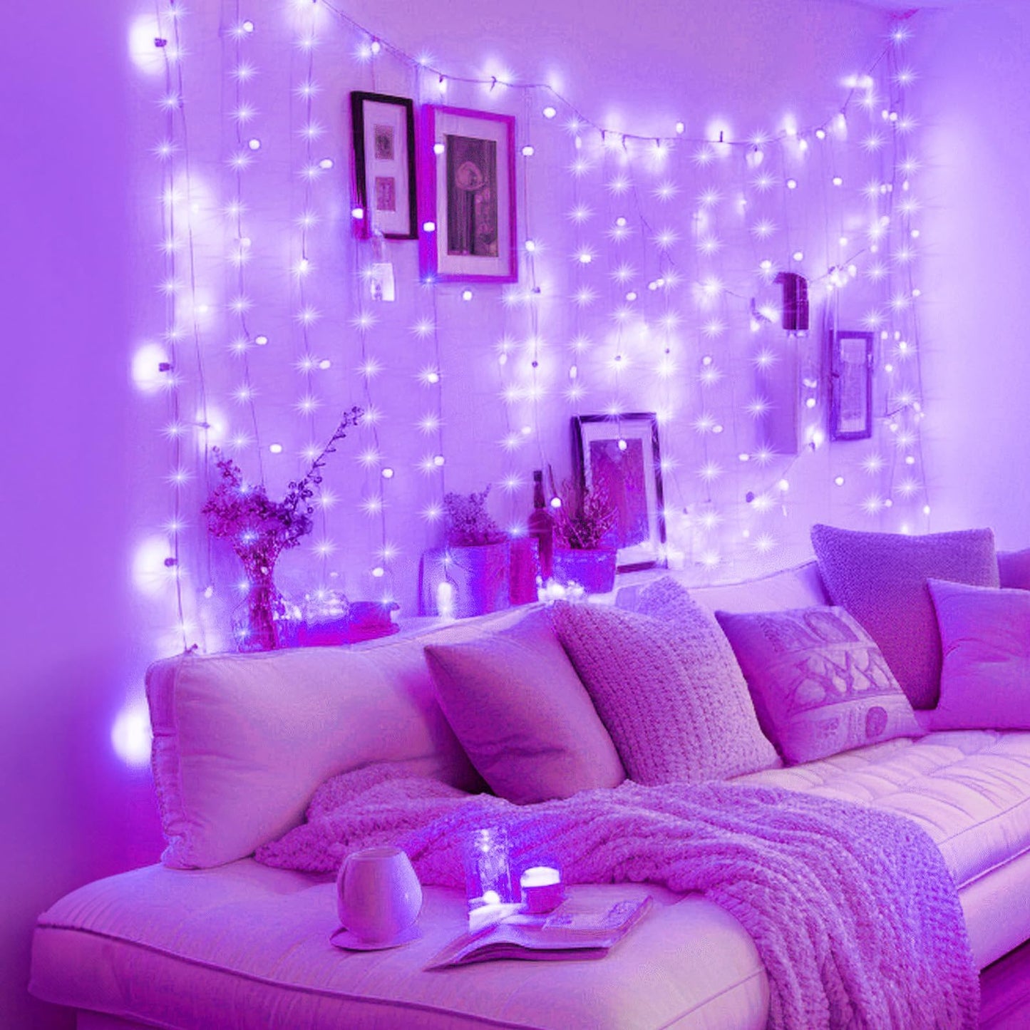 Minetom Halloween Purple Curtain Lights, 300 LED Dimmable Fairy Lights with Remote and Timer, 8 Modes, USB Powered String Lights for Room Wall Party Xmas Indoor Decor
