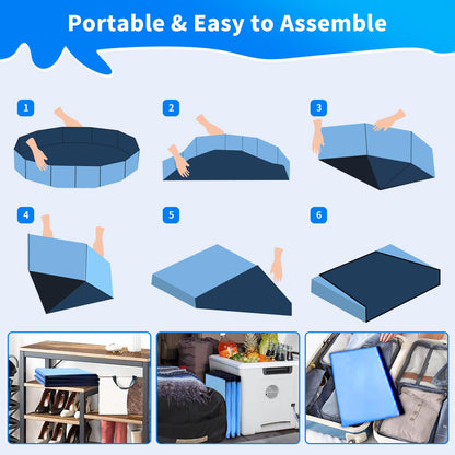 Thecvia Dog Pool for Large Dogs Foldable Kiddie Pool Hard Plastic for Toddlers 1-3, Pets Bath Tub Portable Kids Pool for Backyard Outdoor Play Pool for Doggie Kitty 64x12 inches