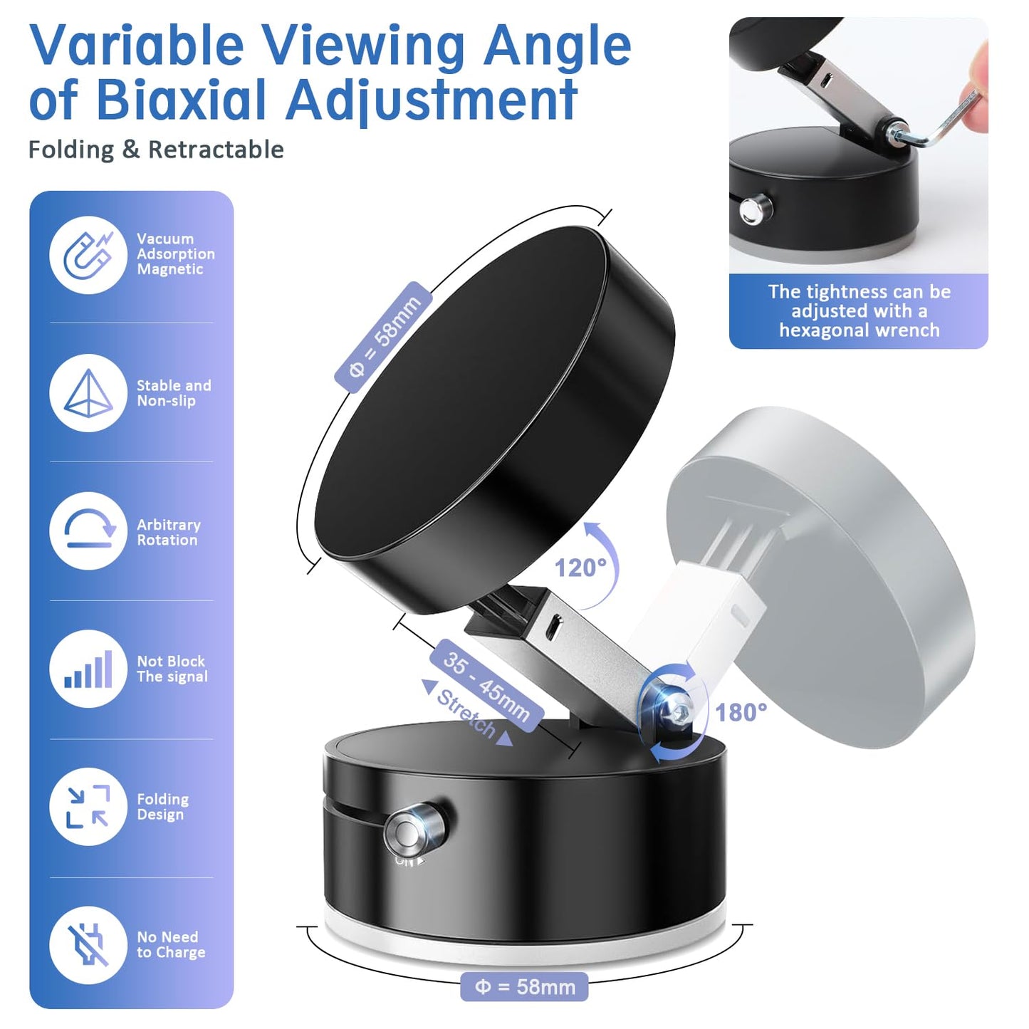 Vacuum Magnetic Car Phone Holder,360° Magnetic Suction Cup Phone Mount,Foldable Strong Magnetic Cell Phone Holder Stand for Car/Gym/Mirror/Kitchen/Smooth Surface,for Mag Safe for All Smartphones