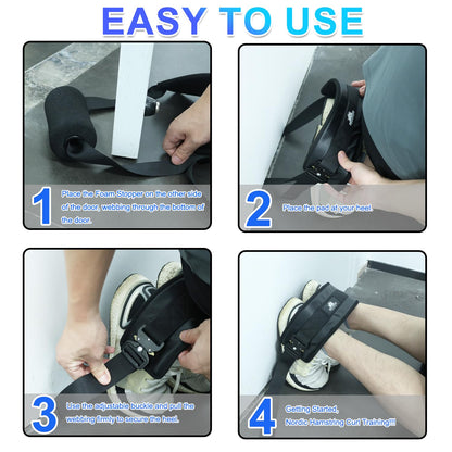 Nordic Hamstring Curl Strap – with Extra Large Foam Stopper and Thick Neoprene Padding, Fits Various Doors, Enhances Leg Strength and Muscles (knee pad not include)