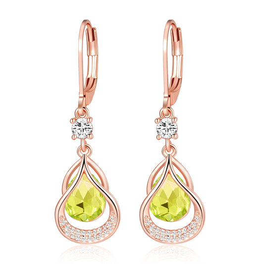 Dangle Trendy Leverback Birthstone Earrings Rose Gold Plated Teardrop Dangle Earrings Jewelry Christmas Birthday Gifts for Women(Rose Gold August)