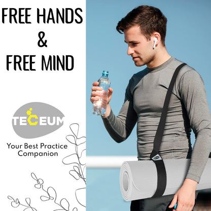 TECEUM Yoga Mat Strap – Black & 30+ Colors – Adjustable Mat Holder Sling Career for All Mats [Mat Not Included]