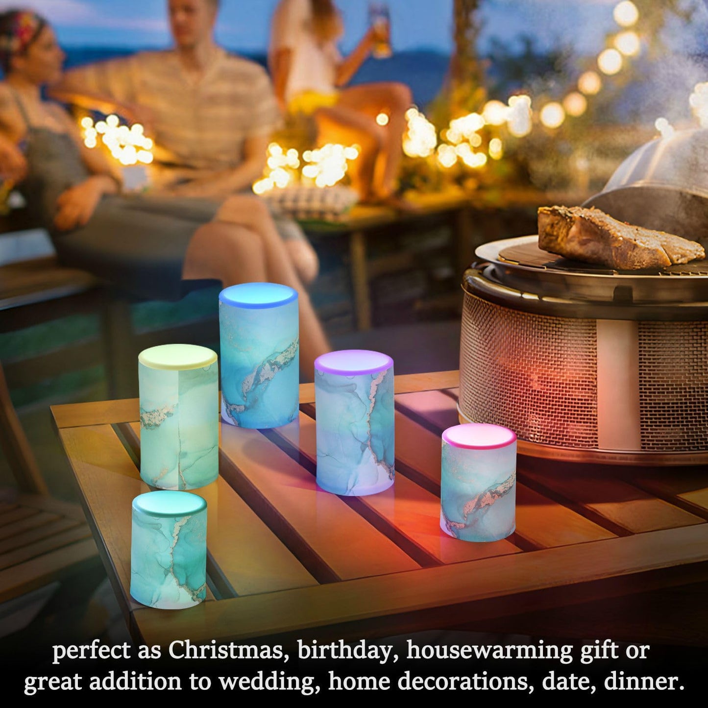 Eionryn Teal Turquoise Marble Texture Flameless Candles Black and Gold Battery Operated LED Candles with Remote Timer Electric Candles for Home Party Decor 2pcs