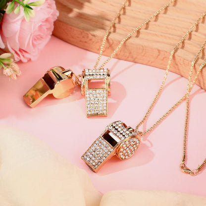 WinnerWhy 2 Pack Whistle Bling Metal Coach Teacher Whistle with Lanyard, Glitter Rhinestone Necklace Coach Accessories for Adult Referee Appreciation Gift Sport Training(Gold)