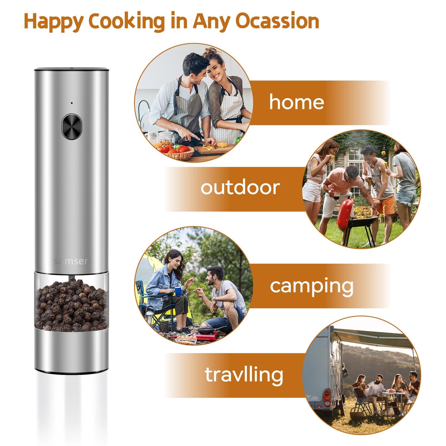 Electric Stainless Steel Pepper & Salt Grinder, Battery Operated, Pack of 2