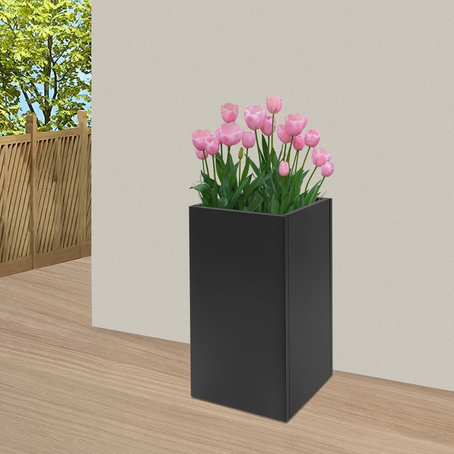lxrnqcey Tall Square Metal Planter, Heavy Planter for Outdoor Plants Metal Planters Box 16"x16"x30" Rectangle Outdoor Planters Box for Outside,Indoor,Garden (Black)