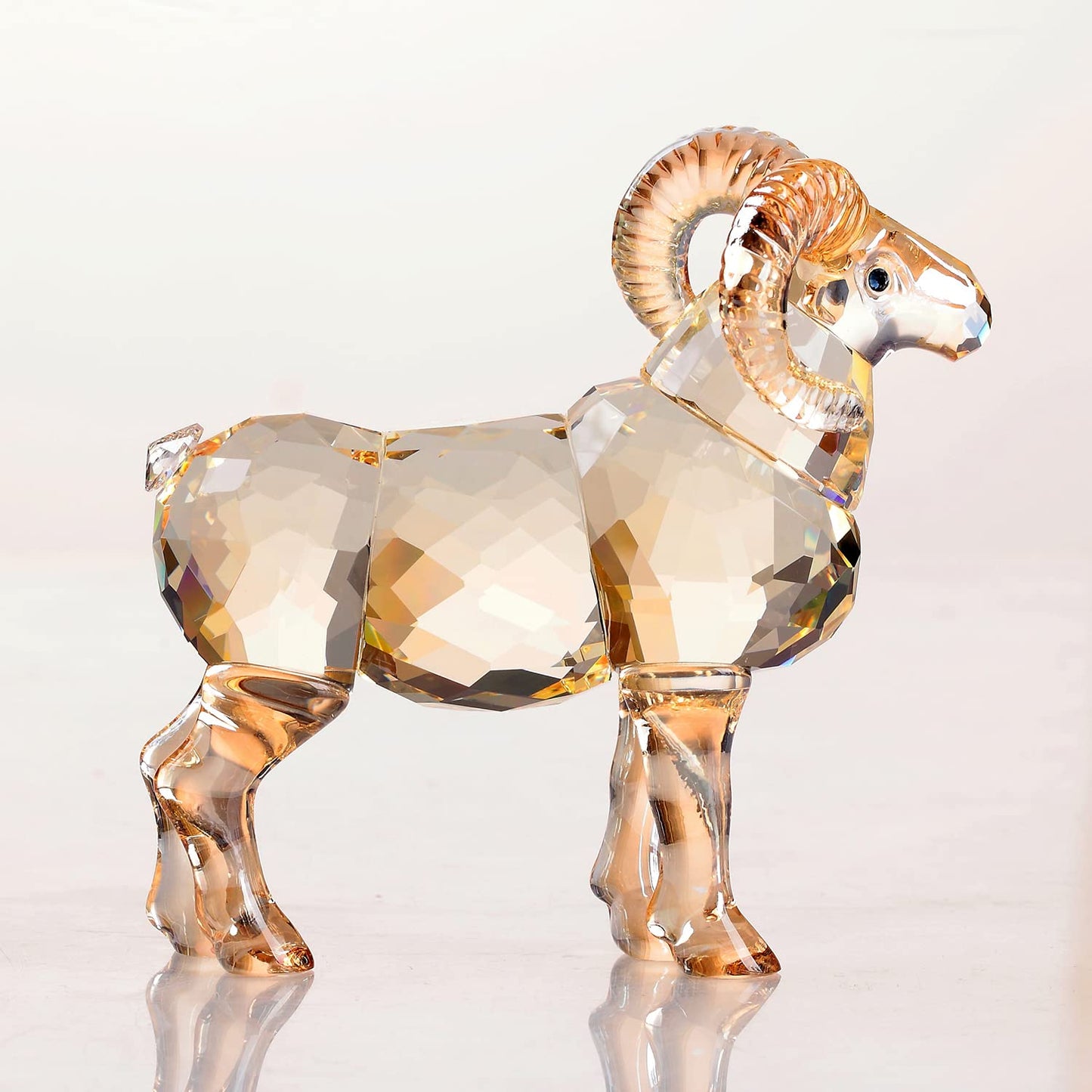 Realistic Animal Crystal Goat Art Figurine Collection Table top Ornament Statue Home Decor (Gold)