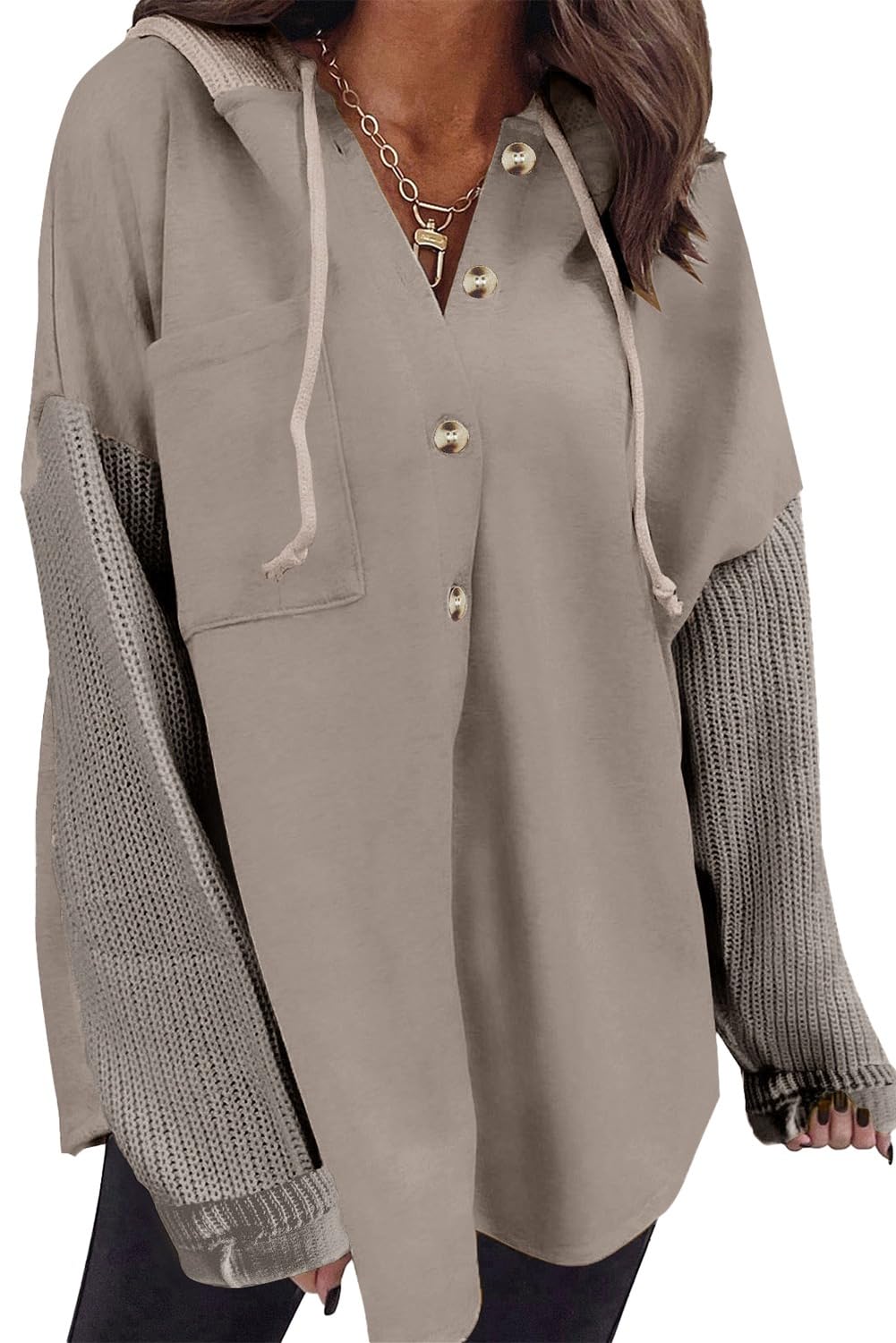 SHEWIN Oversized Sweatshirt for Women Loose Fit Casual Long Sleeve Button Hooded Sweatshirts Hoodies with Pocket