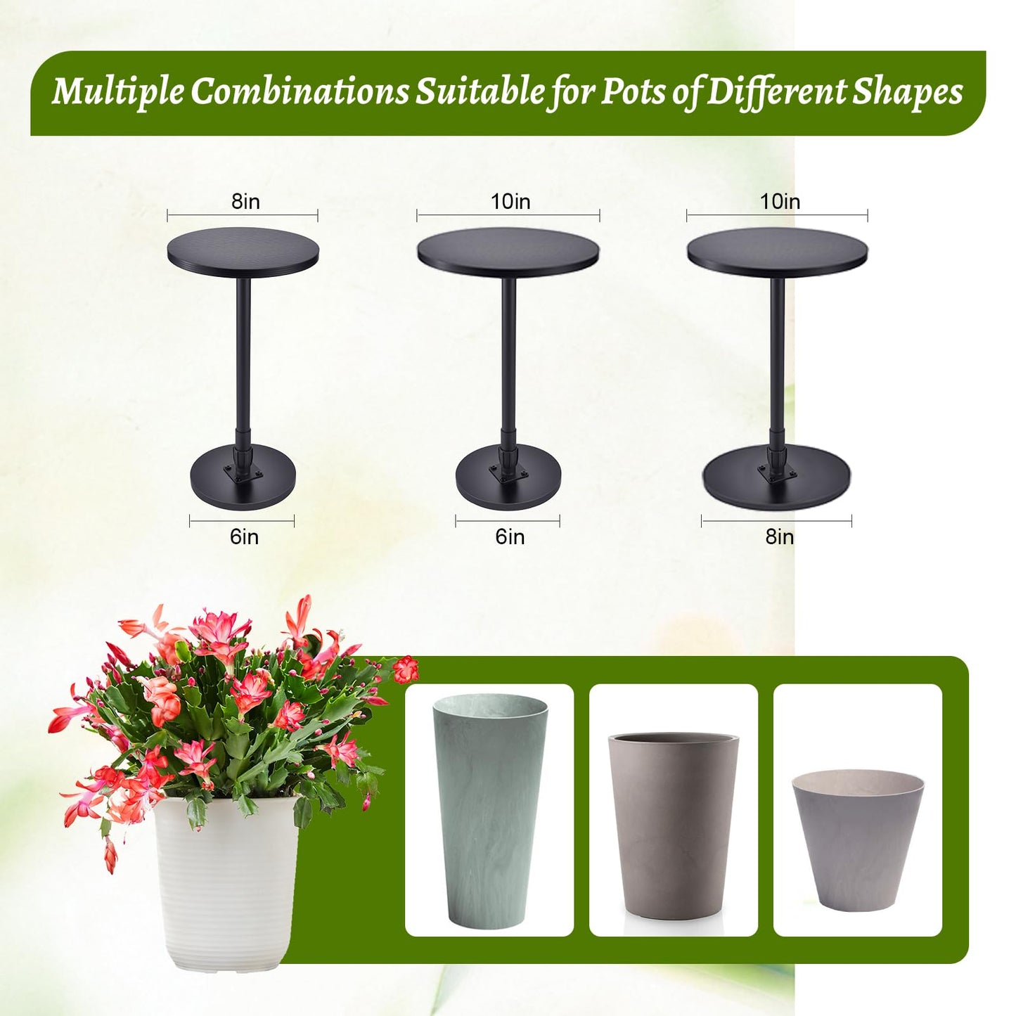 Decivems Adjustable Plant Riser (17.7-31.5") Universal Pot Stand with 3 Bases (6/8/10") for Indoor/Outdoor Square & Round Pots