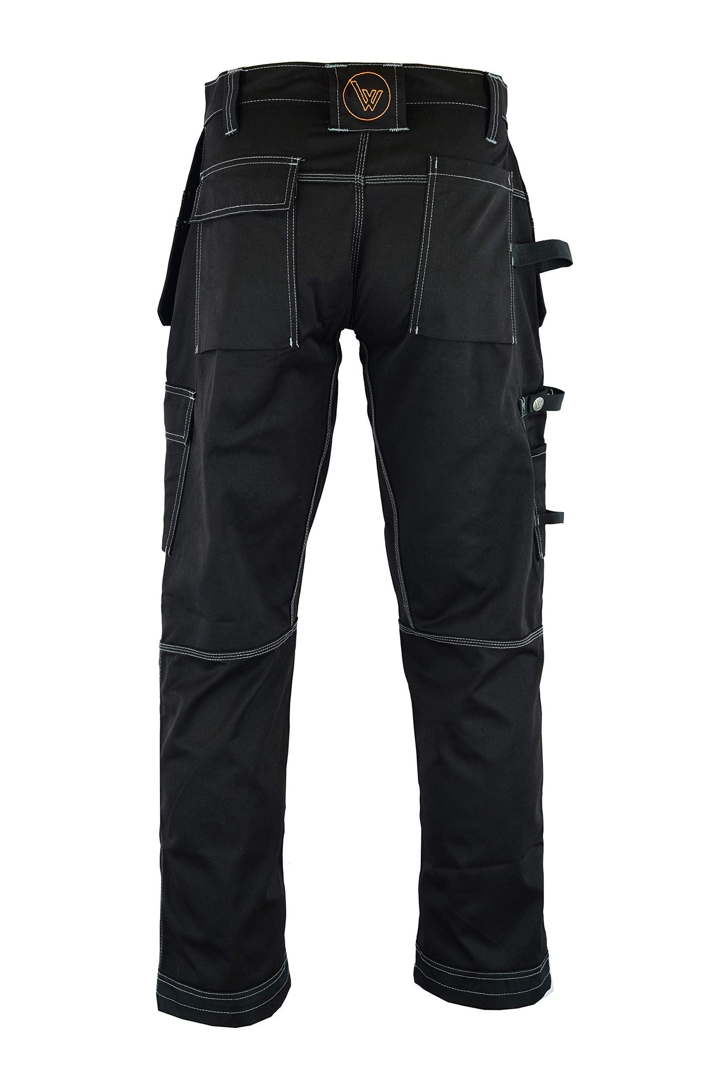 WrightFits Men Pro Builder Work Trousers Black - Heavy Duty Safety Combat Cargo Pants - Knee Pad Pockets - Triple Stitched - Durable Workwear (32W X 31L, Black)