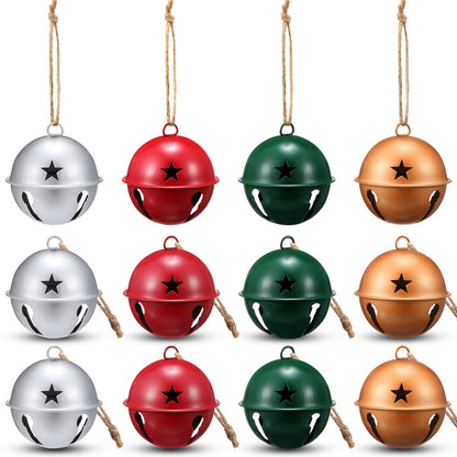Zubebe Christmas Bells Jingle Bells Large 2.5 Inch Star Cutout Ornament for Crafts Christmas Tree Decor Gift Wrapping(Matte Red, Green, Gold, Silver,12 Pcs)
