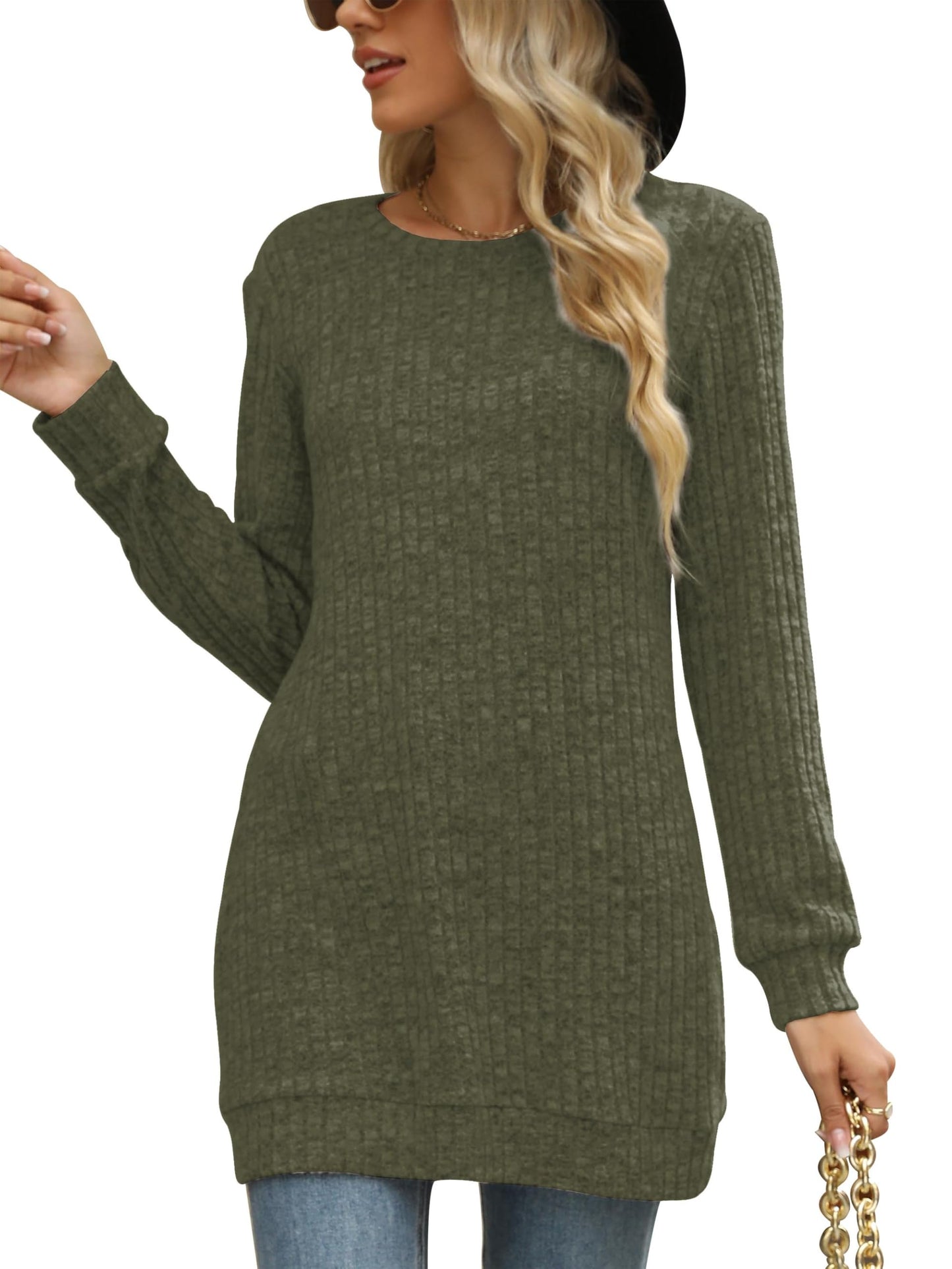 Sweaters for Women Long Sleeve Crewneck Sweatshirt Loose Casual Tunic Tops