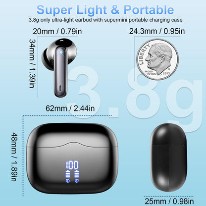 Wireless Earbuds, Bluetooth 5.3 Headphones in Ear with HiFi Stereo Deep Bass, 4 ENC Noise Cancelling Mic Wireless Earphones 40H Playtime, Bluetooth Earbuds Dual LED Display, IP7 Waterproof, USB-C