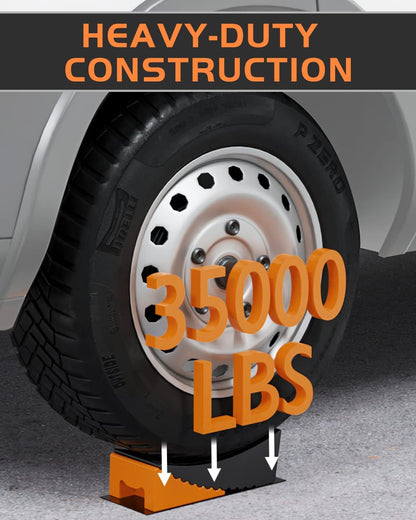 RV Leveling Blocks Ramp Kit, 2 Packs Camper Leveler System for Travel with Two Chocks, 2 Anti-Slip Mats, 1T Bubble Level and Carry Bag, Up to 35000 LBS, Easier & Faster to Level Camper-Orange