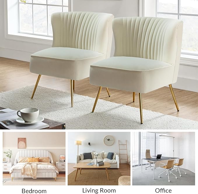HULALA Home Velvet Accent Chair Set of 2, Modern Armless Upholstered Side Chair