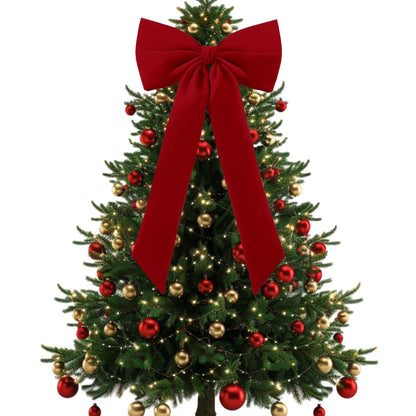 Celltestria Large Christmas Bow Ornament 15x30 Inch Velvet Giant Wreath Bows Xmas Tree Topper Ribbon Hanging Bows for Christmas Holiday Home Wall Outdoor Indoor Party Garland Crafts Decoration(Red)