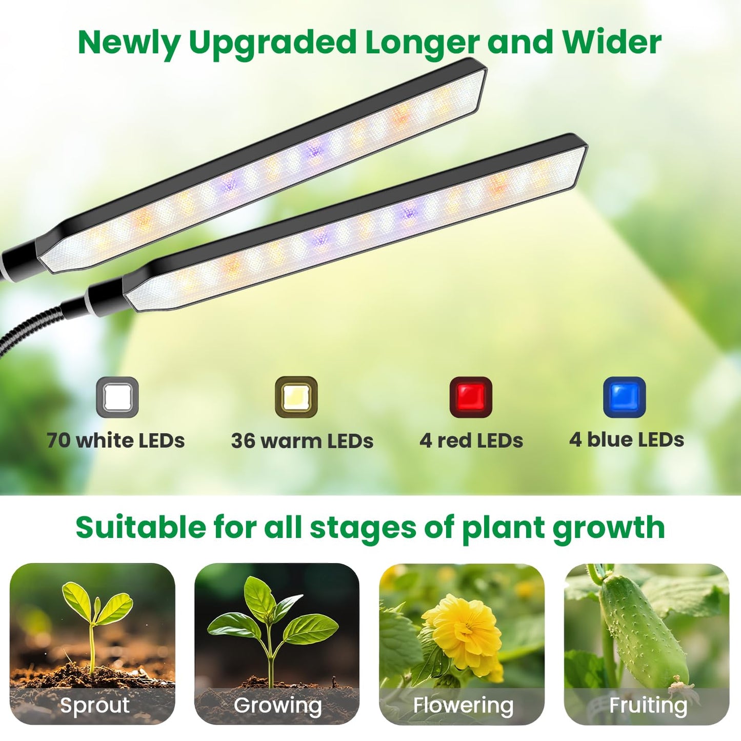 Aumtrly Grow Lights for Indoor Plants, 2 Head 114 LED Full Spectrum Clip on Plant Lights for Indoor Growing with 6/12/16H Timer, 5 Dimming, 3 Light Mode, Black Gooseneck Grow Lamp