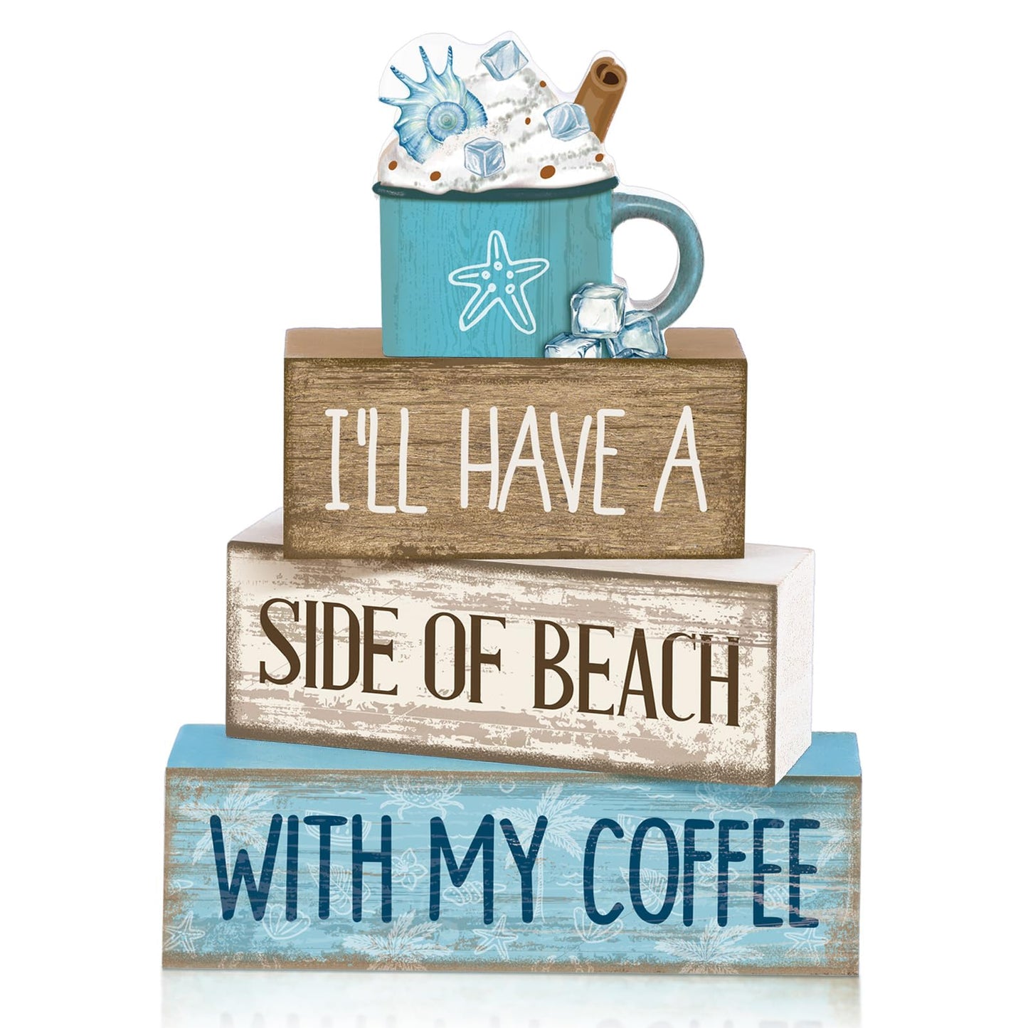Lineshading 4 Pcs Wooden Farmhouse Tabletop Decor Rustic Home Tiered Tray Decor Decorative Farmhouse Table Decoration Home Block Signs Gift(Summer)