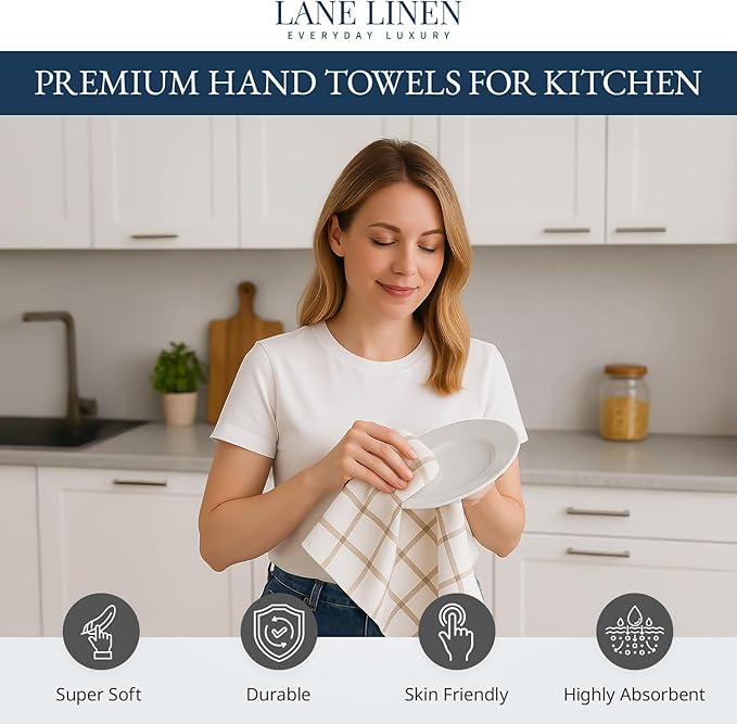 LANE LINEN Cotton Kitchen Towels and Dish Cloths Set, Quick-Drying Dish Towel