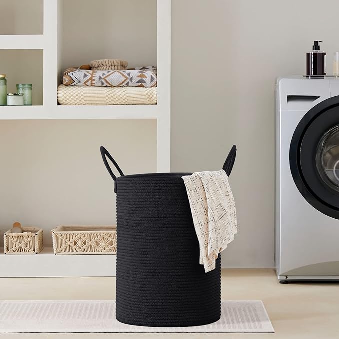 VIPOSCO Large Laundry Hamper, Tall Woven Rope Storage Basket