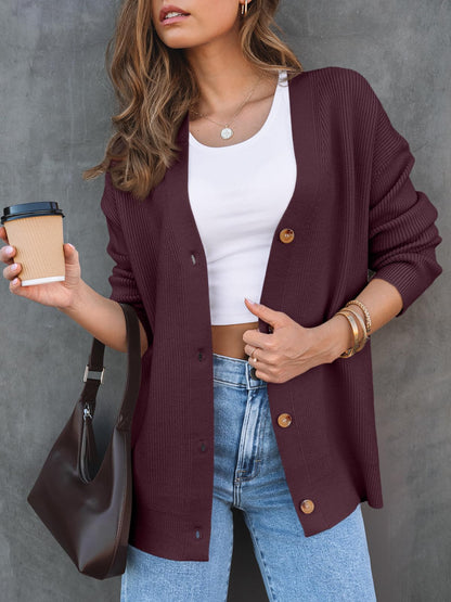 LILLUSORY Women Oversized Cardigan Sweater 2025 Fall Outfits Cloth Fashion V Neck Knit Button Front Casual Trendy Tops