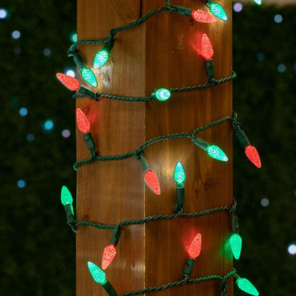 Novelty Lights 24FT 70 LED C6 LED Christmas Light String, Outdoor Christmas Tree Permanent Commercial Grade Decoration (Red/Green)
