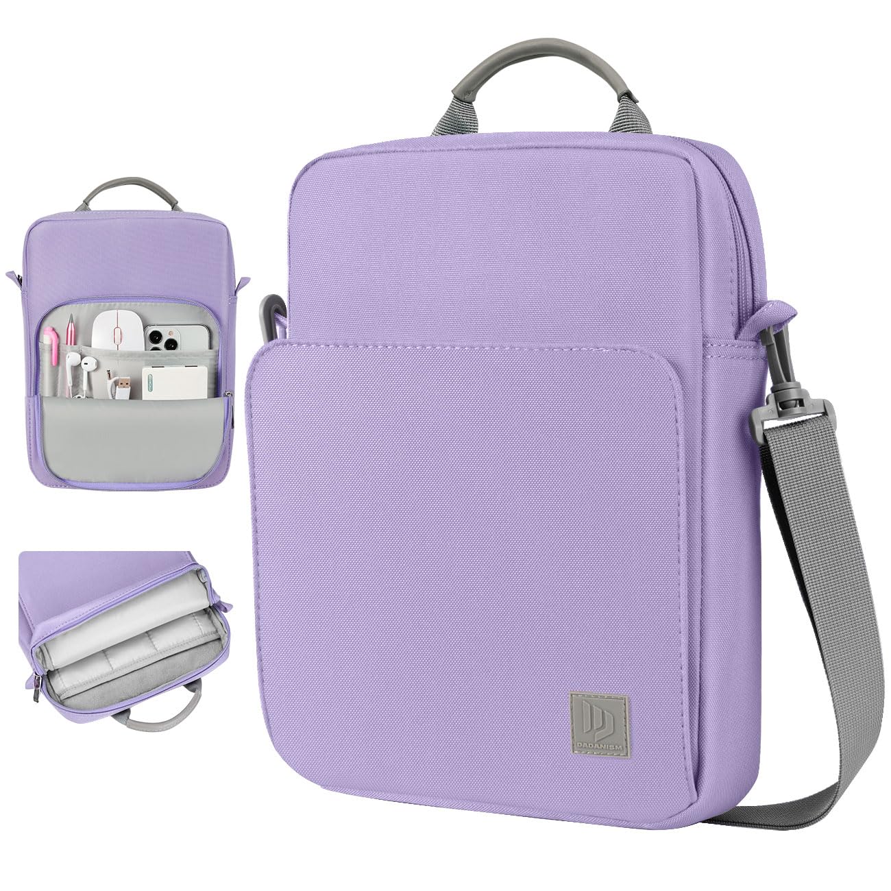 Dadanism 9-11 Inch Tablet Sleeve Bag Carrying Case with Shoulder Strap for iPad (A16) 11", iPad 10th Gen 10.9" Air 5/4, i-Pad Air/Pro 11", i-Pad 9/8/7th 10.2", Galaxy Tab A9+ Plus 11", Grey Purple
