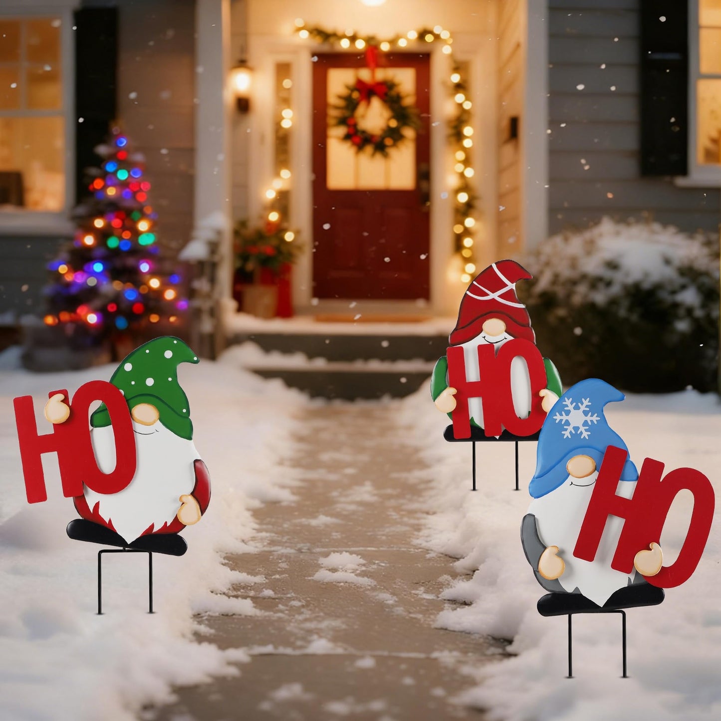 DR.DUDU Set of 3 Christmas Gnomes Outdoor Decorations- Xmas Gnomes Stakes HOHOHO Metal Yard Sign Decor for Outside Garden Lawn Patio Pathway