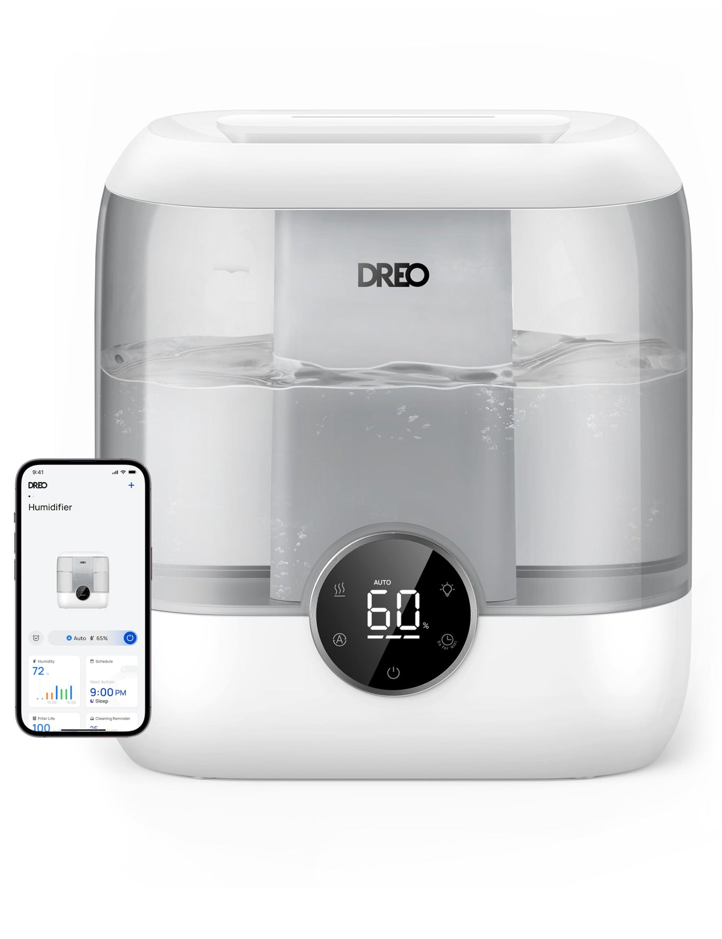 Dreo Smart Humidifiers for Bedroom, 6L Top Fill Supersized Cool Mist Humidifier for Large Room, 60 Hour Runtime, Quiet Ultrasonic Humidifier for Plants, Baby, Indoor, Home, Night Light, Black