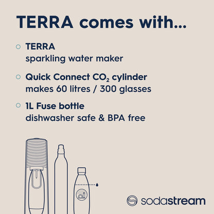 SodaStream TERRA Sparkling Water Maker, Easy To Use Carbonated Water Machine, 1L BPA-Free Bottle, 1 x Quick Connect CO2 Cylinder Makes 60L, Replace Single-Use Plastic, Mix with Pepsi Syrups, Black