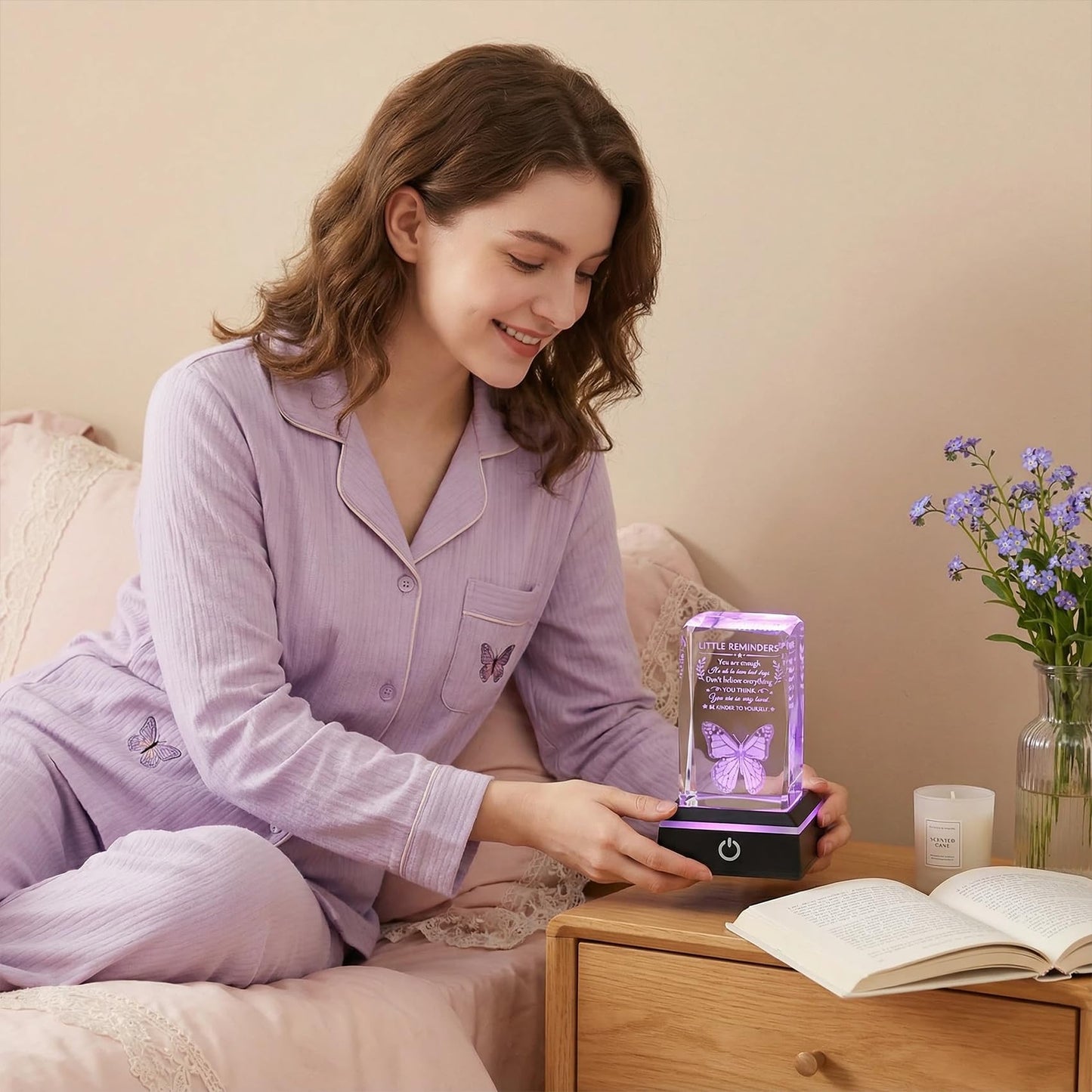 Movdyka Inspirational Gifts 3D Crystal Decor with LED Light Base - Laser Engraved You are Enough, Home/Desk/Room Decor for Teen Girls, Thoughtful Holiday/Thanksgiving/Graduation Gifts for Women Men