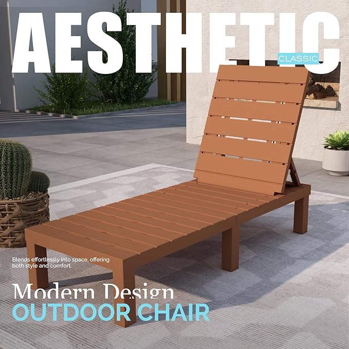 DIMAR GARDEN Outdoor Chaise Lounge, Resin Pool Lounge Chair Waterproof Recliner
