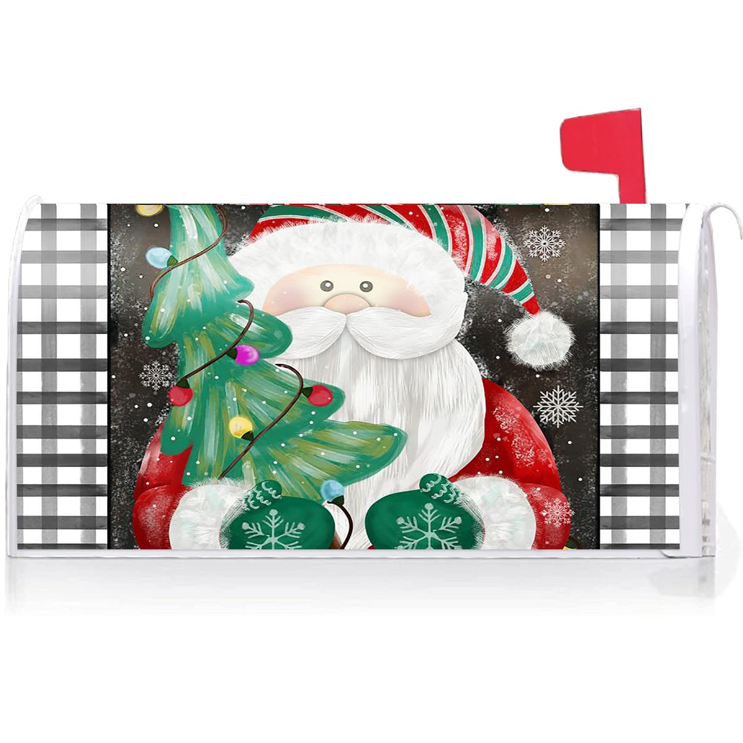 Texupday Christmas Santa Claus Decoration Mailbox Cover with Magnetic Strip Winter Christmas Tree Mailbox Wraps Post Letter Box Cover Standard Size 21" X 18" for Garden Outdoor Yard Decor