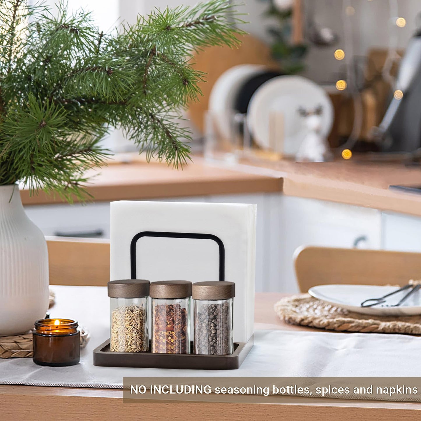 Mkono Napkin Holder for Table Farmhouse Wooden Napkin Dispenser Rustic Paper Napkin Storage for Kitchen Dining Room Coffee Bar, Brown (Salt and Pepper Shakers not Included)