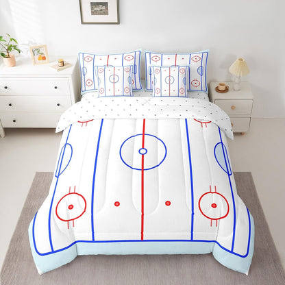 Erosebridal Ice Hockey Bedding Set Twin 7 Piece Winter Sports Game Comforter Sets Puck Design Bed in A Bag with Sheets Soft Breathable Microfiber Bed Set for Kids Boys Teens Child Room
