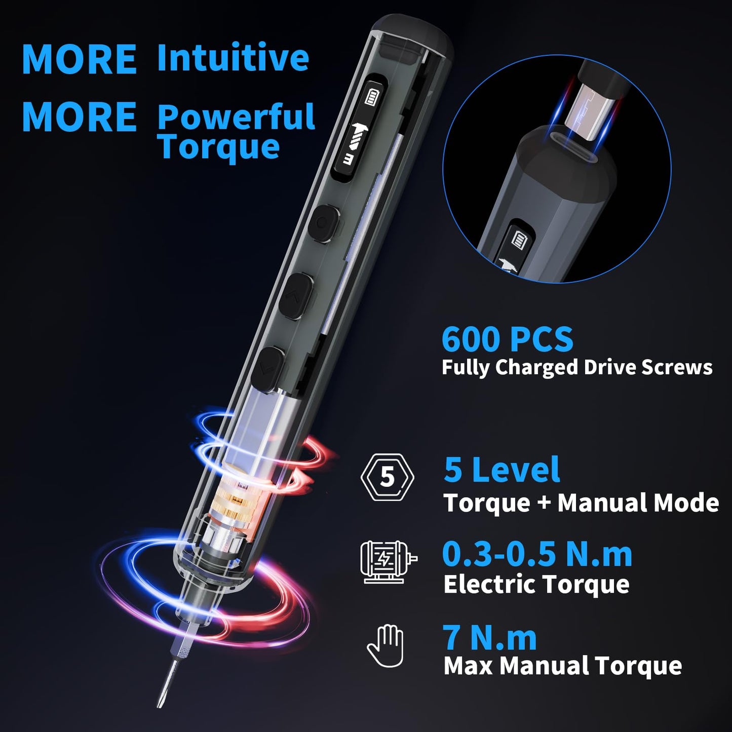 STREBITO Mini Electric Screwdriver Set, 70-in-1 Max Precision Electric Screwdriver Kit with Lights, 5 Upgraded Torque Levels, 64 Magnetic Bits, Electric Screwdriver Cordless for PC RC Electronics